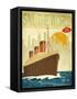 Sail The World - Vintage Poster With Ocean-Liner And Cityscape-LanaN.-Framed Stretched Canvas