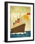 Sail the World - Vintage Poster with Ocean-Liner and Cityscape-LanaN-Framed Art Print