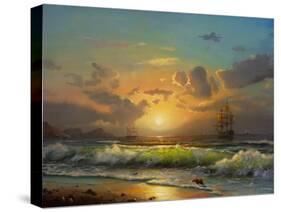 Sailboat Against A Background Of Sea Sunset, Oil Painting-Lilun-Stretched Canvas