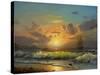 Sailboat Against A Background Of Sea Sunset, Oil Painting-Lilun-Stretched Canvas