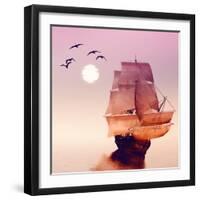 Sailboat against a Beautiful Landscape-Eva Bidiuk-Framed Art Print