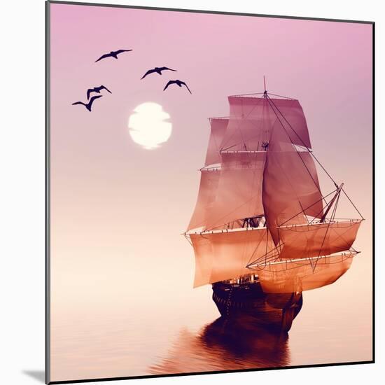 Sailboat against a Beautiful Landscape-Eva Bidiuk-Mounted Art Print