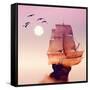 Sailboat against a Beautiful Landscape-Eva Bidiuk-Framed Stretched Canvas