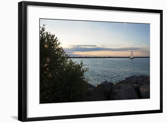 Sailboat And Pier At Dusk-Anthony Paladino-Framed Giclee Print