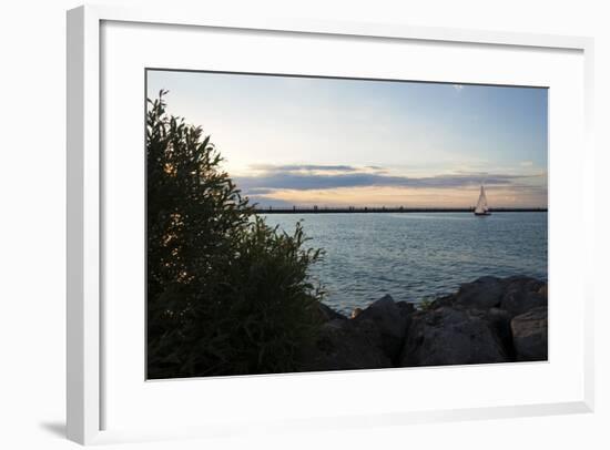 Sailboat And Pier At Dusk-Anthony Paladino-Framed Giclee Print