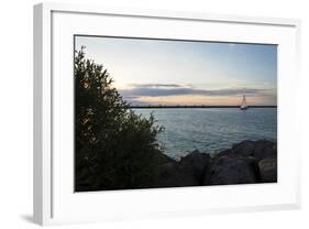 Sailboat And Pier At Dusk-Anthony Paladino-Framed Giclee Print