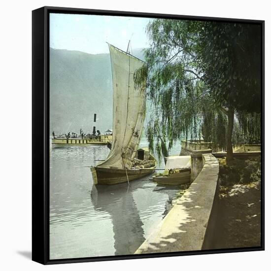 Sailboat and Steamboat on Lake Lugano, Circa 1890-Leon, Levy et Fils-Framed Stretched Canvas