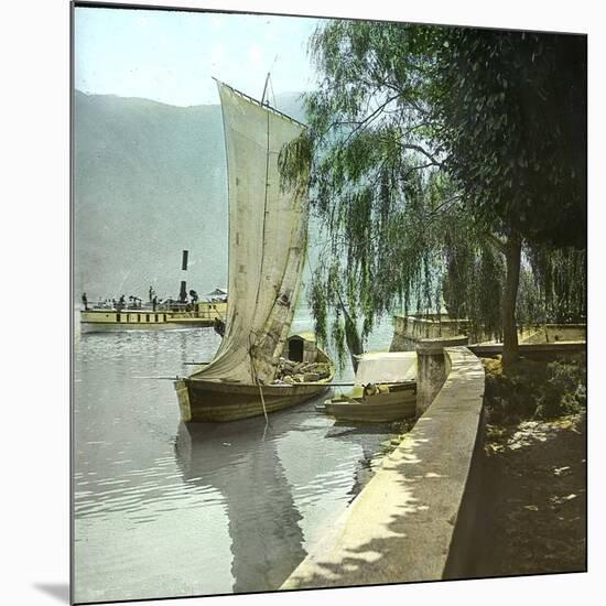 Sailboat and Steamboat on Lake Lugano, Circa 1890-Leon, Levy et Fils-Mounted Photographic Print