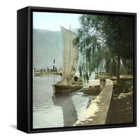 Sailboat and Steamboat on Lake Lugano, Circa 1890-Leon, Levy et Fils-Framed Stretched Canvas