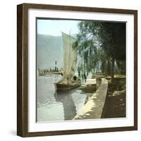 Sailboat and Steamboat on Lake Lugano, Circa 1890-Leon, Levy et Fils-Framed Photographic Print