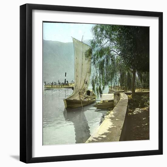 Sailboat and Steamboat on Lake Lugano, Circa 1890-Leon, Levy et Fils-Framed Photographic Print