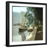 Sailboat and Steamboat on Lake Lugano, Circa 1890-Leon, Levy et Fils-Framed Photographic Print