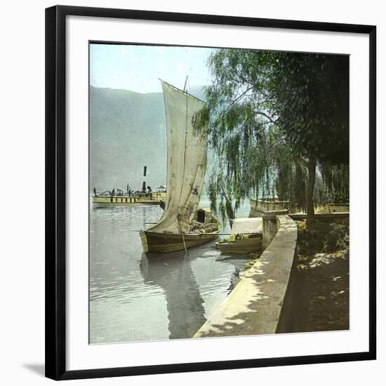 Sailboat and Steamboat on Lake Lugano, Circa 1890-Leon, Levy et Fils-Framed Photographic Print