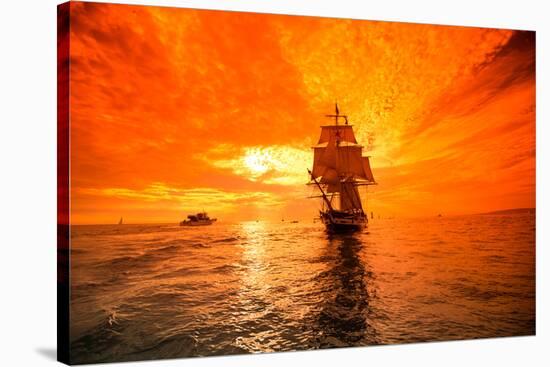 Sailboat and Tall Ship the Pacific Ocean, Dana Point Harbor, Dana Point, Orange County, CA-null-Stretched Canvas