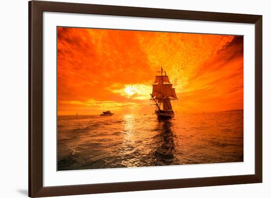 Sailboat and Tall Ship the Pacific Ocean, Dana Point Harbor, Dana Point, Orange County, CA-null-Framed Photographic Print