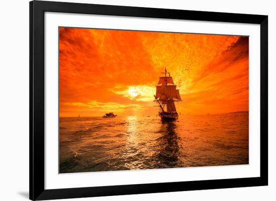 Sailboat and Tall Ship the Pacific Ocean, Dana Point Harbor, Dana Point, Orange County, CA-null-Framed Photographic Print