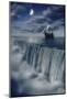 Sailboat and Waterfall at Earth's End-null-Mounted Art Print