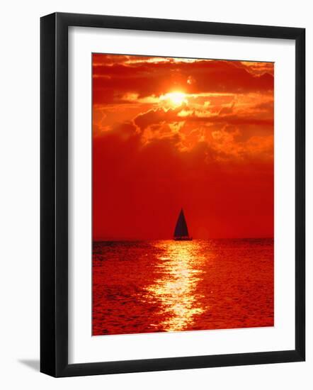 Sailboat at Dawn, Lake Huron, Mackinaw, Michigan, USA-David W. Kelley-Framed Photographic Print