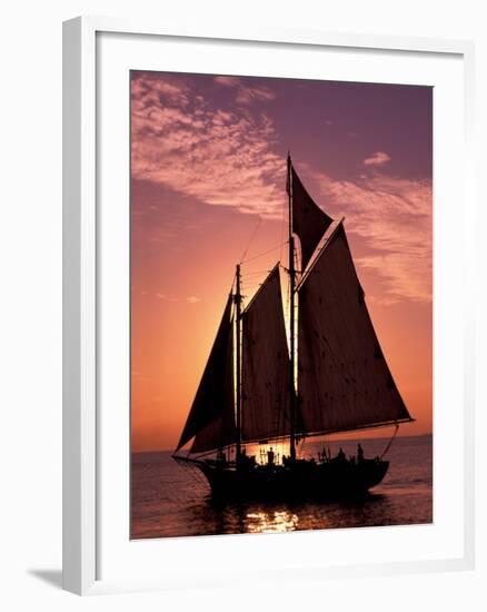 Sailboat at Sunset, Key West's Old Town Harbour, Florida Keys, Florida, USA-Greg Johnston-Framed Photographic Print