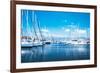 Sailboat Harbor, Many Beautiful Moored Sail Yachts in the Sea Port, Modern Water Transport, Summert-Anna Omelchenko-Framed Photographic Print