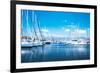 Sailboat Harbor, Many Beautiful Moored Sail Yachts in the Sea Port, Modern Water Transport, Summert-Anna Omelchenko-Framed Photographic Print