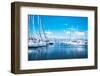 Sailboat Harbor, Many Beautiful Moored Sail Yachts in the Sea Port, Modern Water Transport, Summert-Anna Omelchenko-Framed Photographic Print