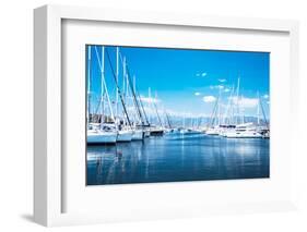 Sailboat Harbor, Many Beautiful Moored Sail Yachts in the Sea Port, Modern Water Transport, Summert-Anna Omelchenko-Framed Photographic Print