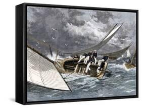 Sailboat Heeling Over in a Hiker-Yacht Race on the Delaware River, 1870s-null-Framed Stretched Canvas