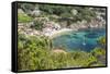 Sailboat in the turquoise sea, Porto Azzurro, Elba Island, Livorno Province, Tuscany, Italy, Europe-Roberto Moiola-Framed Stretched Canvas