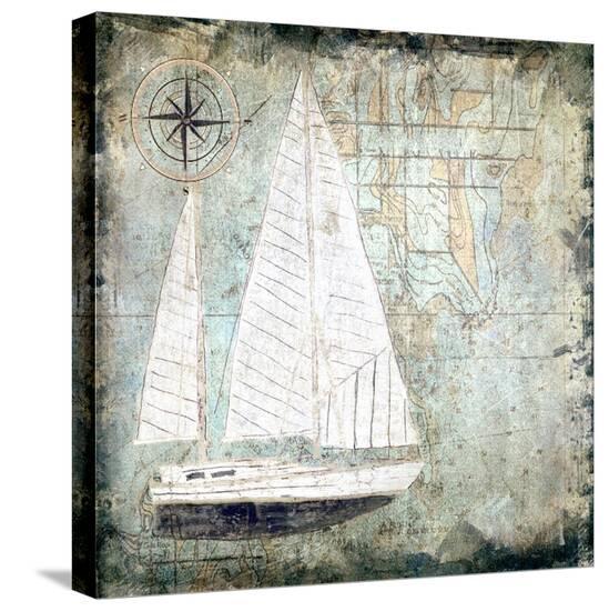 Sailboat Map II-Karen J^ Williams-Stretched Canvas