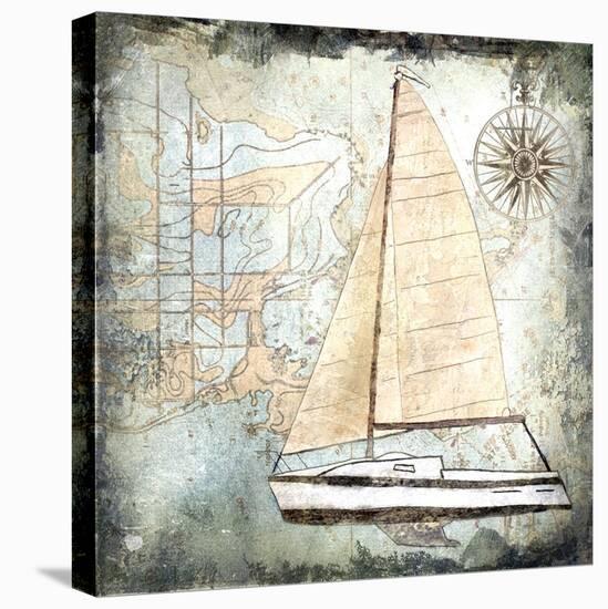 Sailboat Map IV-Karen J^ Williams-Stretched Canvas