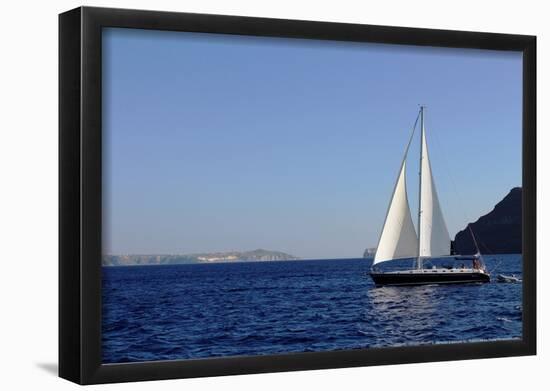 Sailboat on Aegean Sea Santorini Greece-null-Framed Poster