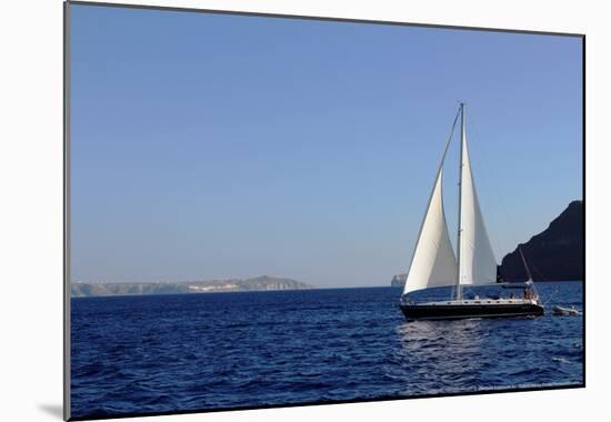 Sailboat on Aegean Sea Santorini Greece-null-Mounted Poster