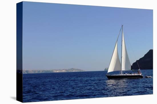 Sailboat on Aegean Sea Santorini Greece-null-Stretched Canvas