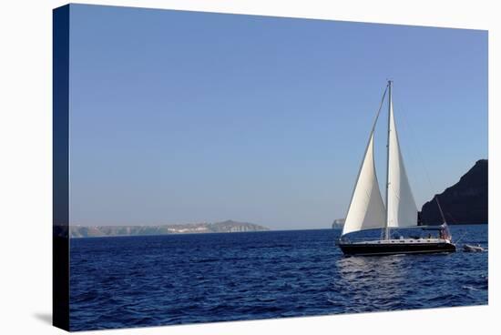 Sailboat on Aegean Sea Santorini Greece-null-Stretched Canvas