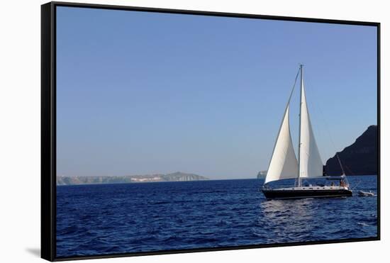 Sailboat on Aegean Sea Santorini Greece-null-Framed Stretched Canvas