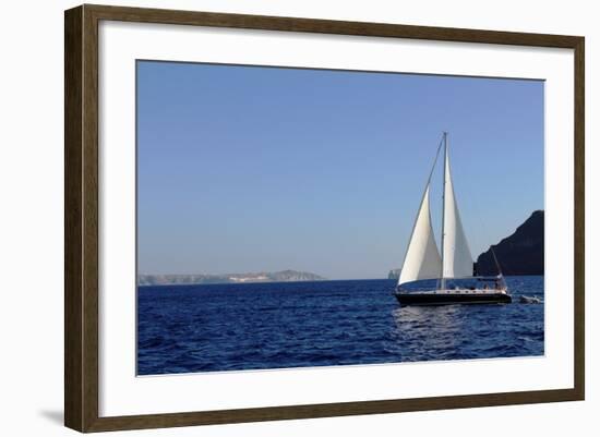 Sailboat on Aegean Sea Santorini Greece-null-Framed Photo