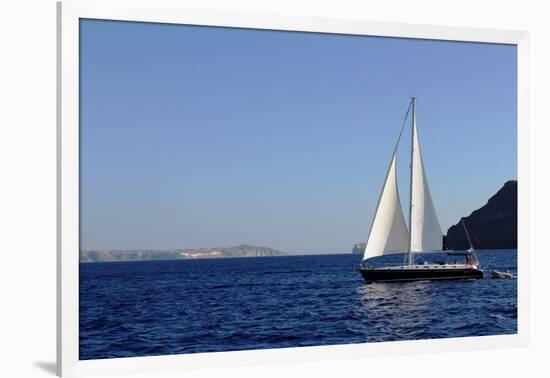 Sailboat on Aegean Sea Santorini Greece-null-Framed Photo