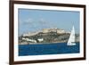 Sailboat Participating in Regatta, View of Ibiza Old Town and Dalt Vila, Ibiza-Emanuele Ciccomartino-Framed Photographic Print