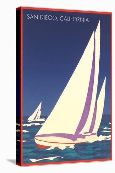 Sailboat Poster, San Diego, California-null-Stretched Canvas