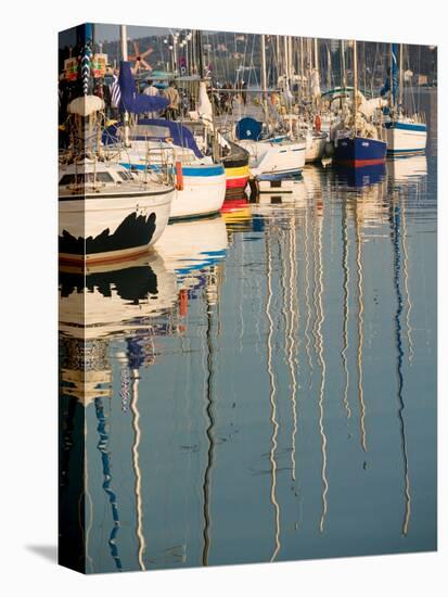 Sailboat Reflections, Southern Harbor, Lesvos, Mithymna, Northeastern Aegean Islands, Greece-Walter Bibikow-Stretched Canvas