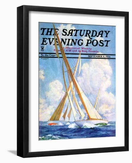 "Sailboat Regatta," Saturday Evening Post Cover, September 8, 1934-Anton Otto Fischer-Framed Giclee Print