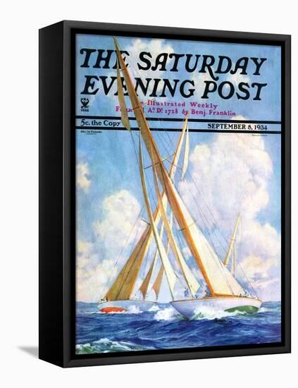 "Sailboat Regatta," Saturday Evening Post Cover, September 8, 1934-Anton Otto Fischer-Framed Stretched Canvas