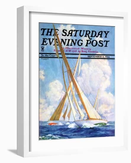 "Sailboat Regatta," Saturday Evening Post Cover, September 8, 1934-Anton Otto Fischer-Framed Premium Giclee Print