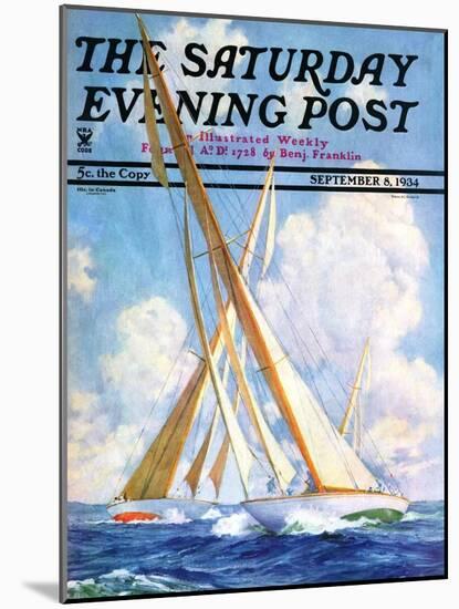 "Sailboat Regatta," Saturday Evening Post Cover, September 8, 1934-Anton Otto Fischer-Mounted Premium Giclee Print
