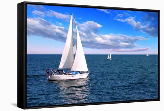 Sailboat Sailing in the Morning with Blue Cloudy Sky-elenathewise-Framed Stretched Canvas