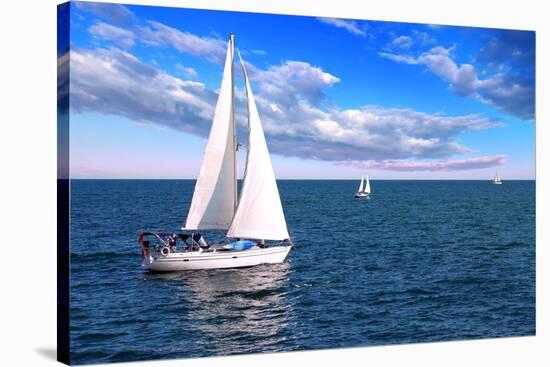 Sailboat Sailing in the Morning with Blue Cloudy Sky-elenathewise-Stretched Canvas