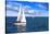 Sailboat Sailing in the Morning with Blue Cloudy Sky-elenathewise-Stretched Canvas