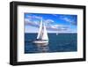 Sailboat Sailing in the Morning with Blue Cloudy Sky-elenathewise-Framed Photographic Print