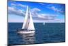 Sailboat Sailing in the Morning with Blue Cloudy Sky-elenathewise-Mounted Photographic Print